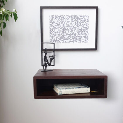 Floating shelf nightstand made by thermal treated ash tree