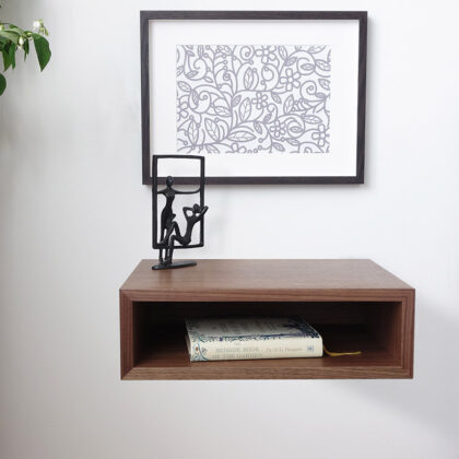 Wall mounted nightstand without drawer black walnut wood veneer
