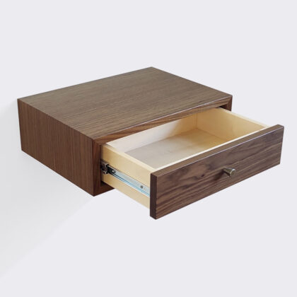 Floating bedside table with drawer made in walnut veneer